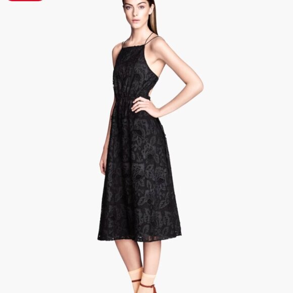 H&M Black Lace Strappy Midi Dress – Size US 6 – Open Back Floral Halter Style - Picture 1 of 12